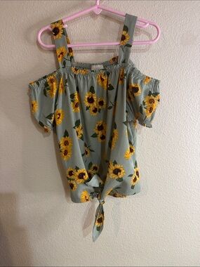 Lily Bleu Sage Green Sunflower Off-Shoulder Tie-Front Top